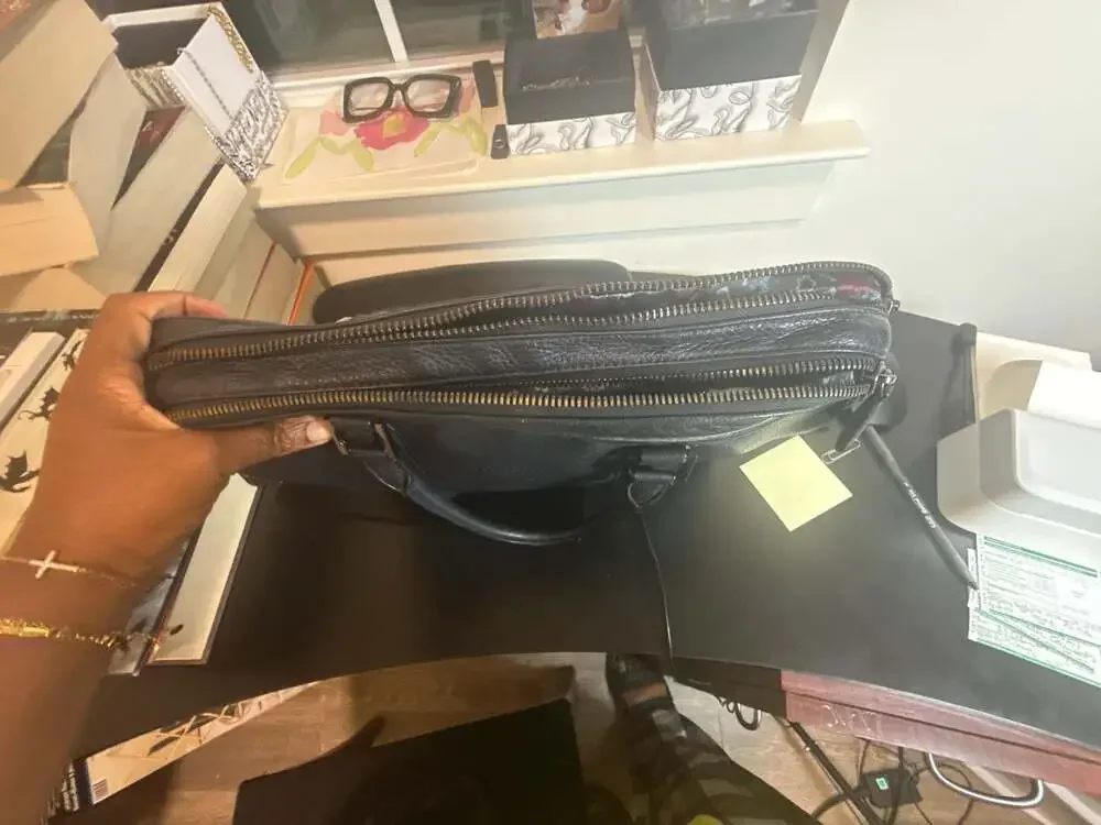 Ted Baker London navy Leather Double Compartment Laptop Briefcase  Missing strap